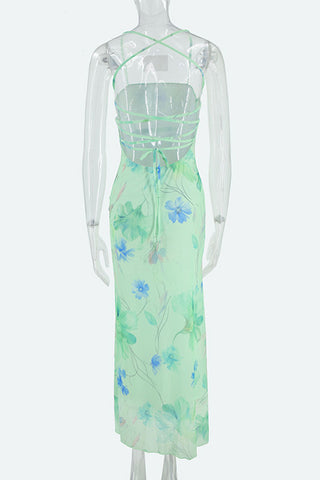 Floral Tie-Back Open Back Maxi Vacation Dress