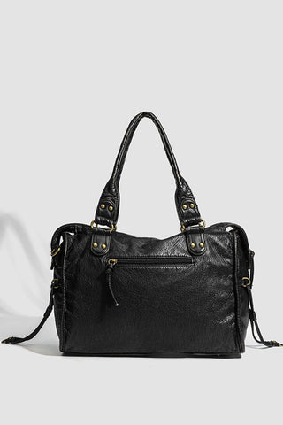 Studded Handle Zip Pocket Tote Bag