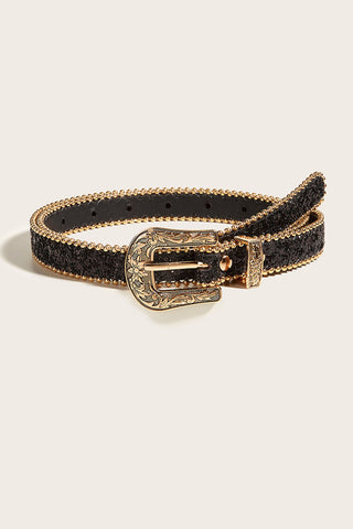 Ornate Buckle Textured Waist Belt