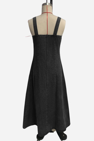 Button-Detail Denim Strap Maxi Dress