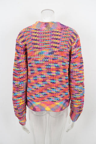 Multicolor Knit V-Neck Button Cardigan