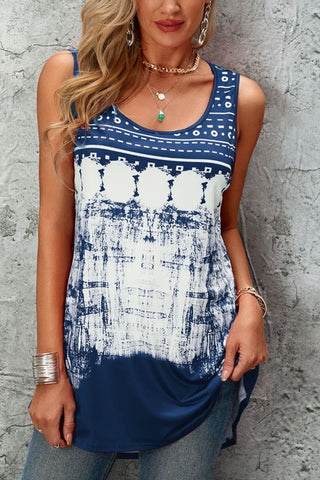 Abstract Print Scoop Neck Tunic Top