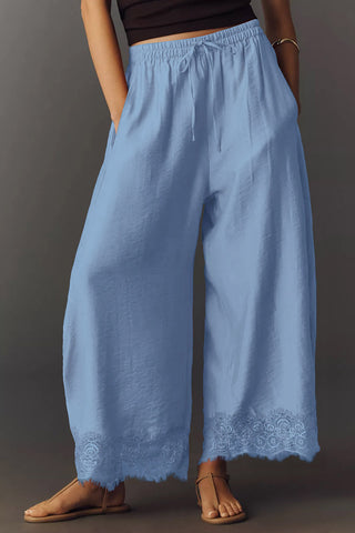 Lace-Trim Wide-Leg Casual Pants