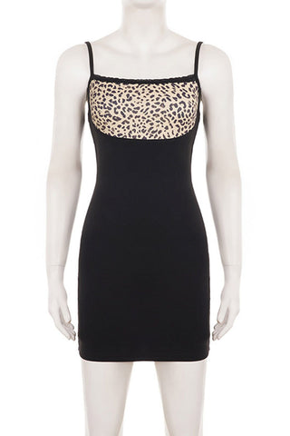 Leopard Lace Trim Bodycon Mini Dress