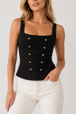 Square Neck Button Front Tank Top
