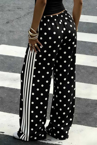 Polka Dot Side Stripe Wide-Leg Casual Pants