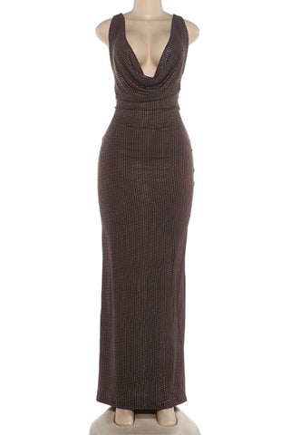 Rhinestone Open Back Maxi Casual Dress