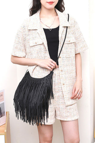 Tassel Strap Fringe Hobo Bag