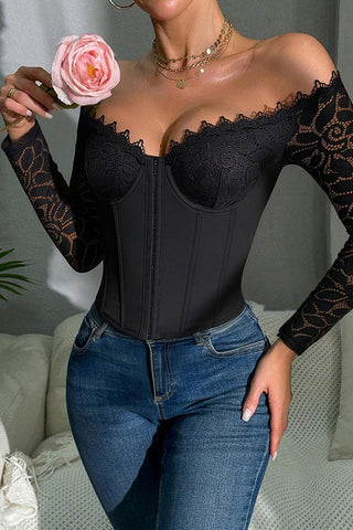 Off-Shoulder Lace Long Sleeve Blouse