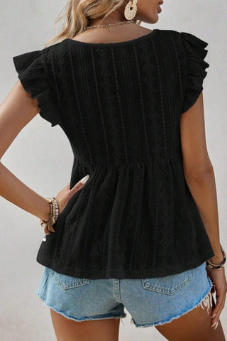 Ruffle-Sleeve Eyelet T-Shirt