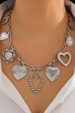 Multi-Charm Heart Pendant Chain Necklace
