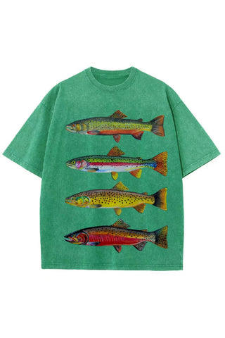 Fish Print Crew Neck Short Sleeve T-Shirt