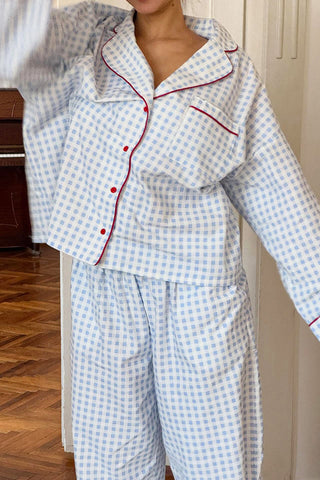 Plaid Long Sleeve Button-Front Pajama Set