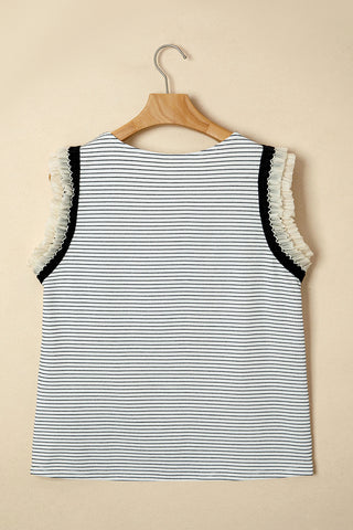 Ruffle Trim Contrast Stripe Tank Top