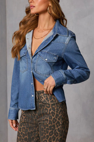 Snap Button Pocket Front Denim Shirt