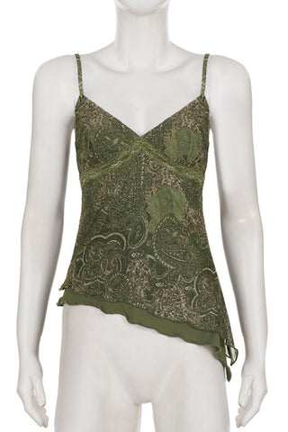 Print V-Neck Asymmetrical Hem Tank