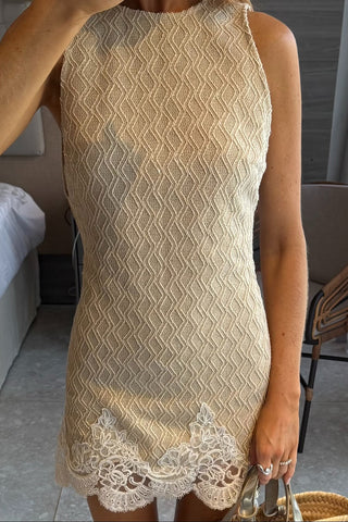 Textured Lace Trim Mini Dress