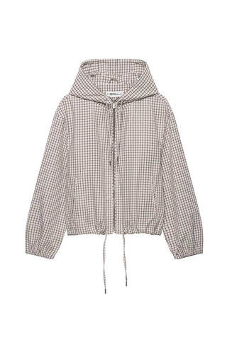 Plaid Zip-Up Drawstring Waist Jacket