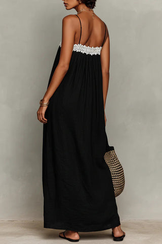 Floral Trim Spaghetti Strap Dress