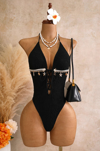 Lace Halter Cutout One-Piece Swimsuit