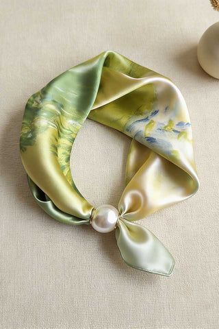 Paisley Print Satin Scarf with Pearl Ring
