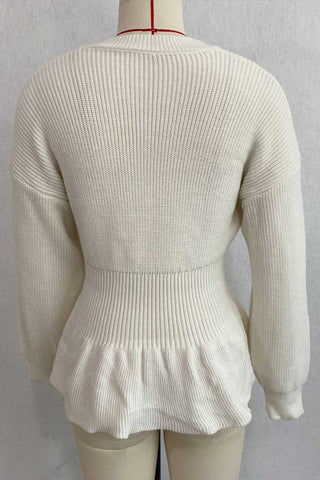 V-Neck Ribbed Peplum Sweater