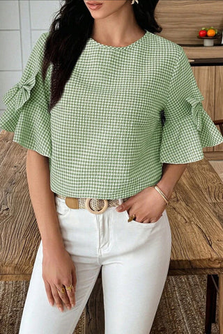 Ruffle-Sleeve Gingham Tee