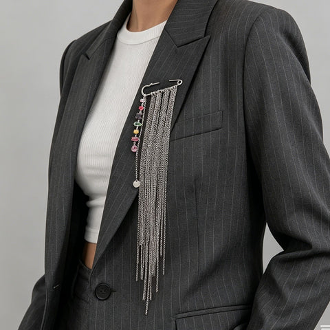 Chain Beaded Safety Pin Brooch