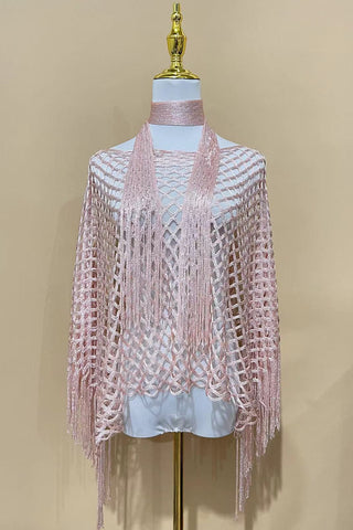Open-Knit Fringe-Detail Top