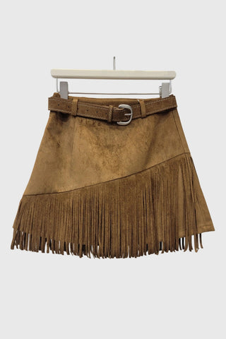 Fringe A-Line Belted Mini Skirt