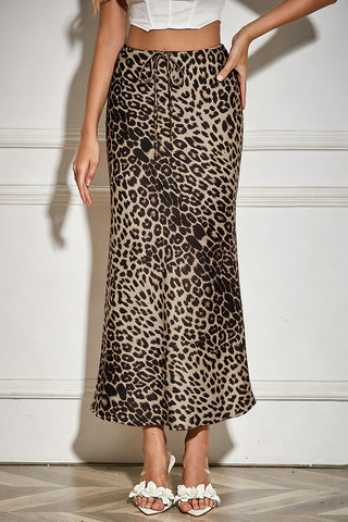 Satin Drawstring Waist Slip Midi Skirt