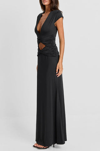 Cutout Deep V Cap Sleeve Maxi Dress