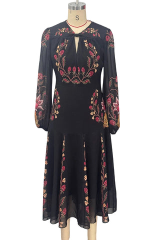 Floral Tie-Neck Puff Sleeve Dress