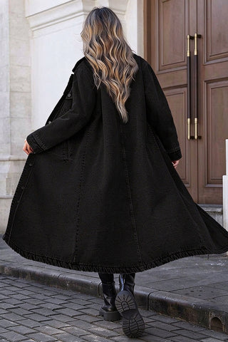 Long Sleeve Button-Front Denim Maxi Coat