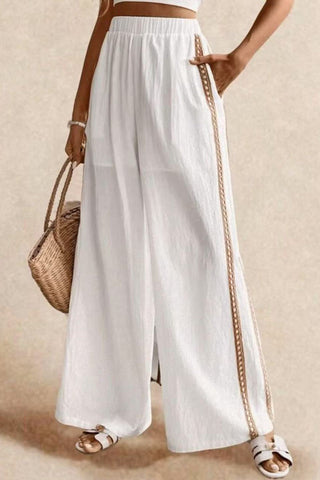 Side-Striped Wide-Leg Casual Pants