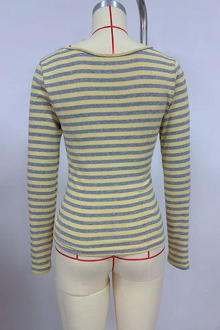 Striped Long Sleeve Crew Neck Blouse