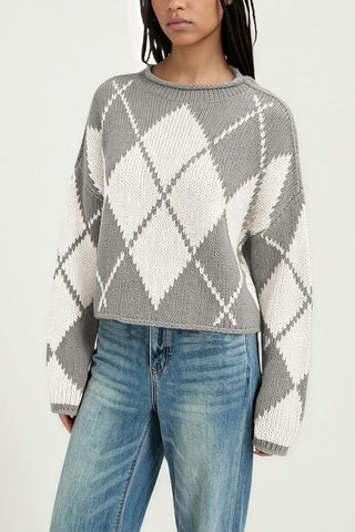 Argyle Knit Crew Neck Sweater