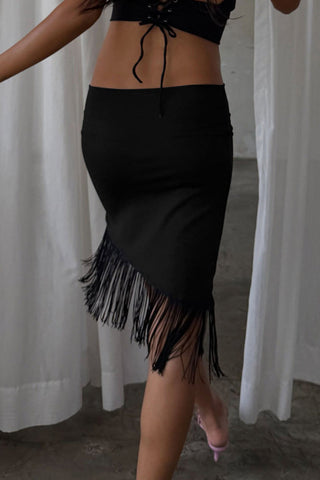 Asymmetrical Fringe Midi Skirt