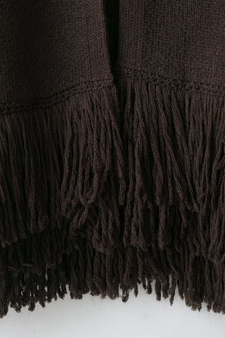 Fringe Trim Crew Neck Knit Cardigan