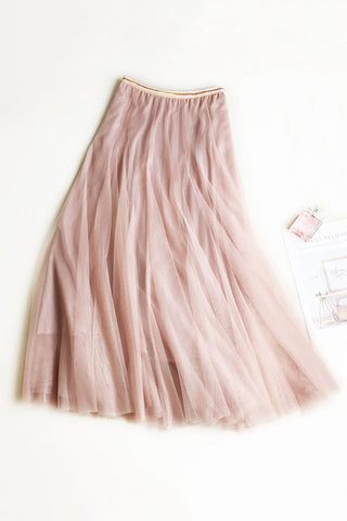 Sheer Mesh Overlay A-Line Skirt