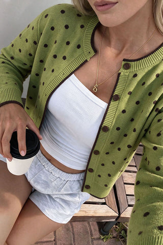 Polka Dot Knit Button-Front Cardigan