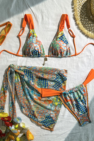 Print Bikini and Skirt Set