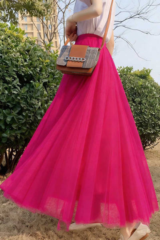 Sheer Tulle High-Waist A-Line Midi Skirt