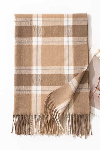 Plaid Fringed Wrap Scarf
