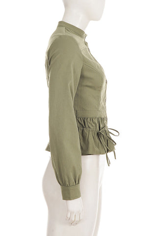Mock Neck Button-Front Peplum Blouse