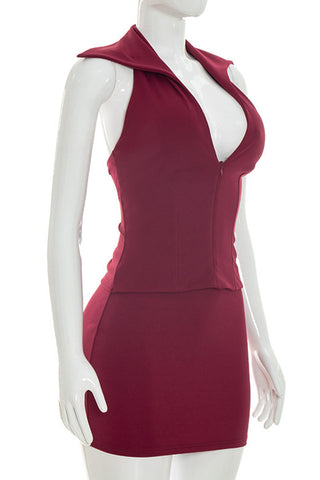 Zip-Front Sleeveless Skirt Set