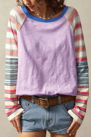 Contrast-Striped Long Sleeve Top