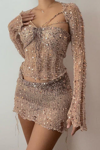 Strappy Crochet Skirt Set