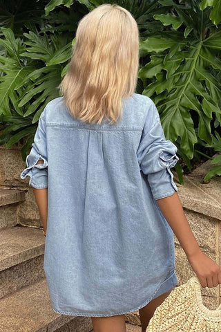 Denim Shirt and Cuffed Short Set
