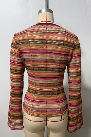 Striped Knit Button-Front Cardigan